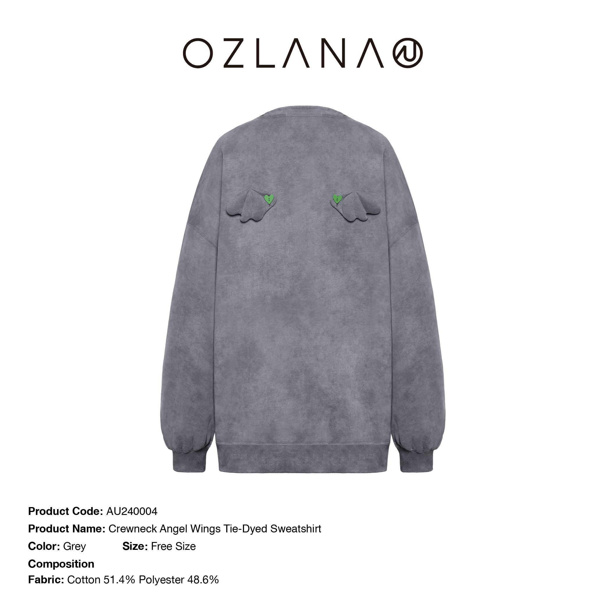 Crewneck Angel Wings Tie-Dyed Sweatshirt (Grey) – OZLANA CANADA