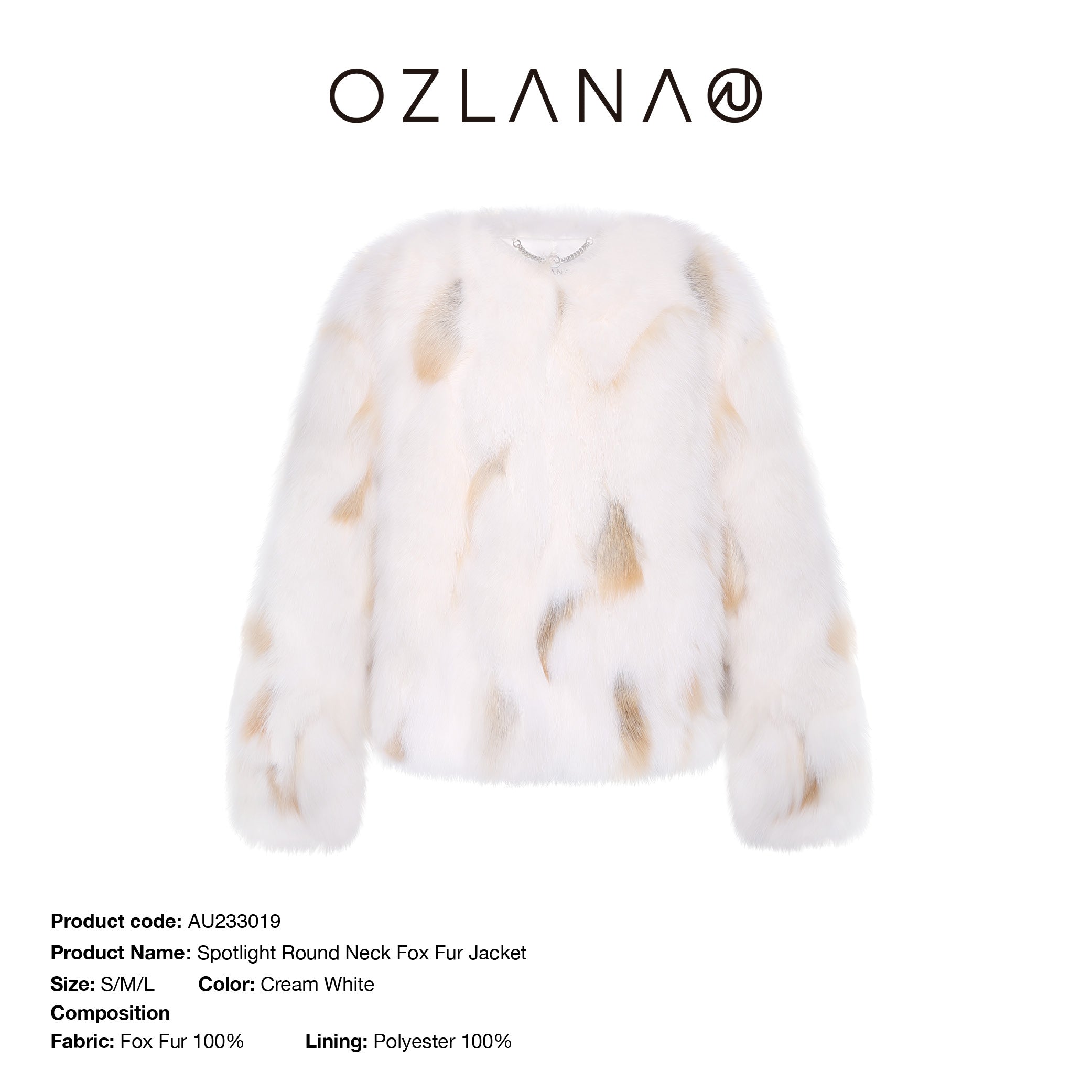 OZLANA CANADA Spotlight Round Neck Fox Fur Jacket (CREAM WHITE)