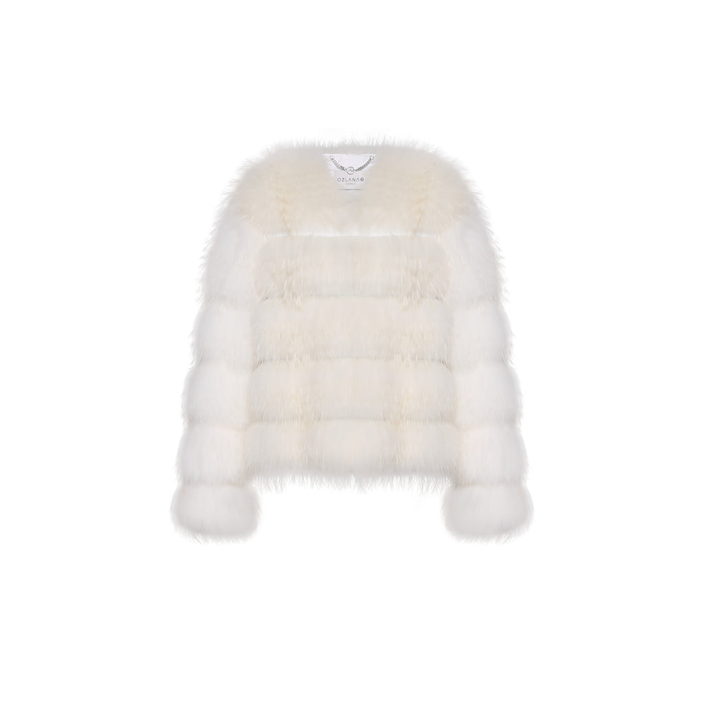 Cloud Bubble Duotone Lapel Fox Fur Jacket (WHITE)