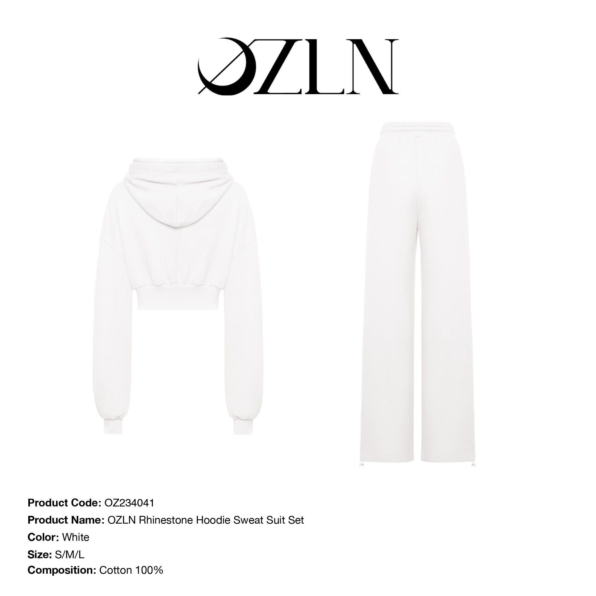 OZLN Rhinestone Hoodie Sweat Suit Set WHITE – OZLANA CANADA