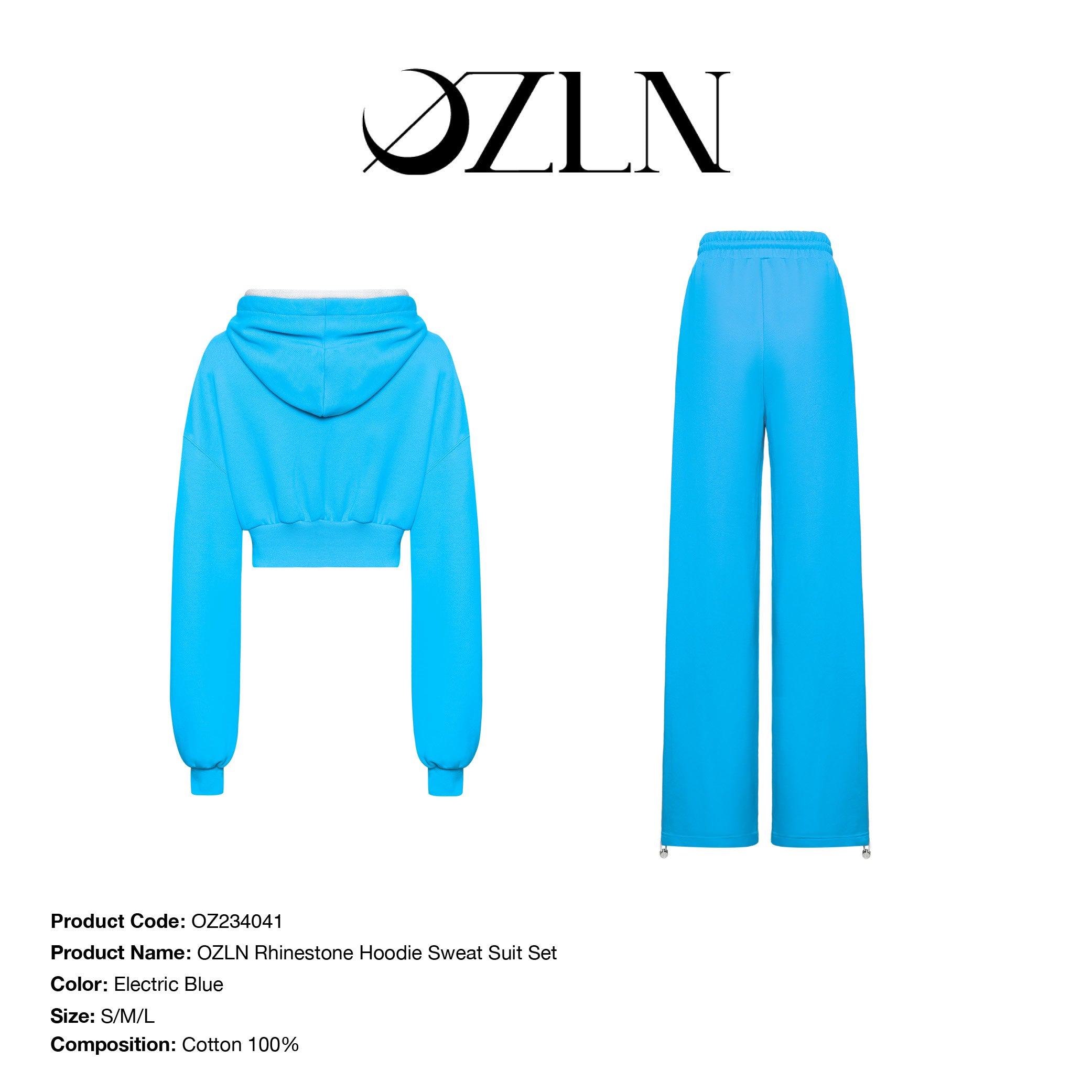 OZLN Rhinestone Hoodie Sweat Suit Set ELECTRIC BLUE – OZLANA CANADA