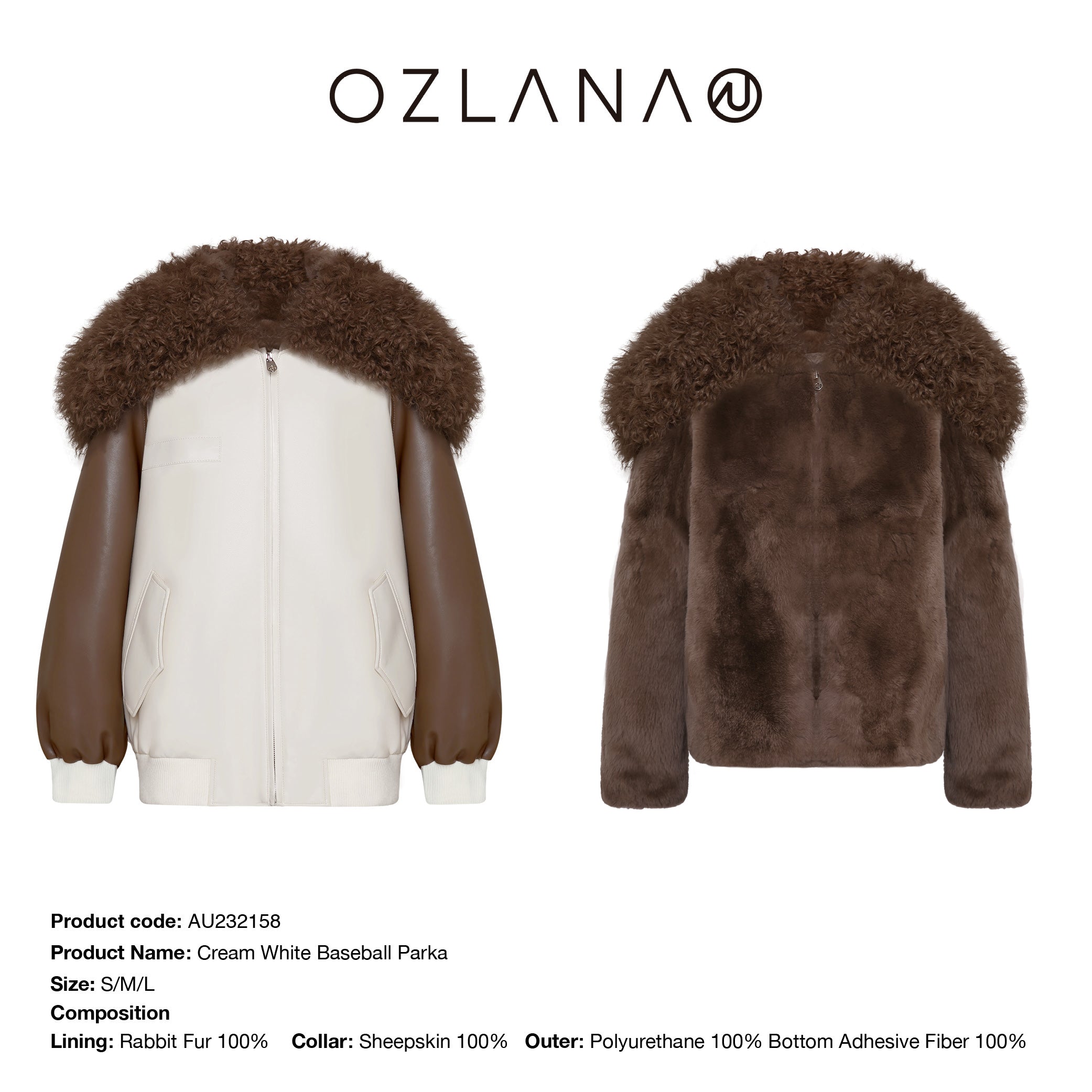 OZLANA CANADA Cream White Baseball Parka