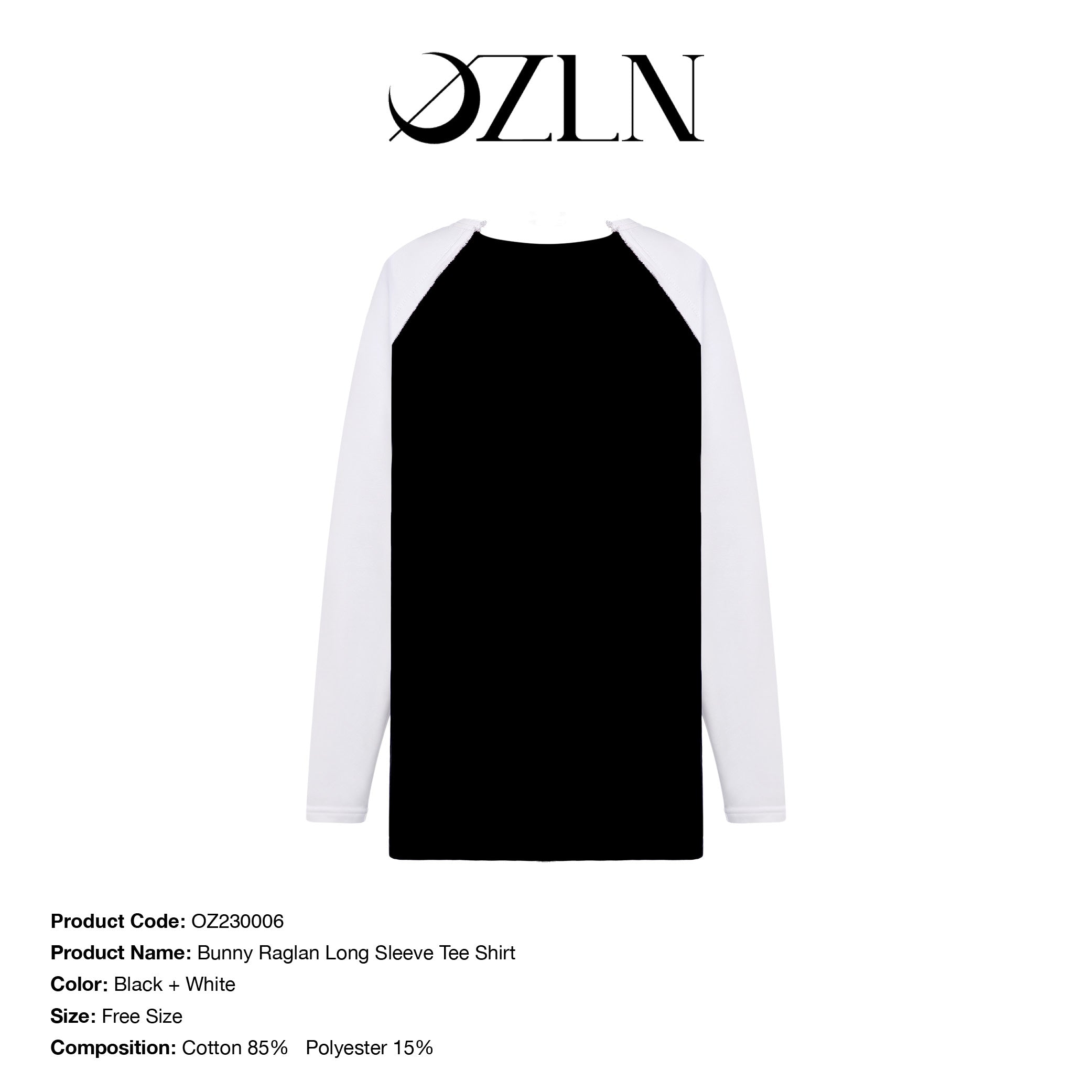 Bunny Raglan Long Sleeve Tee Shirt（Black/White） – OZLANA CANADA